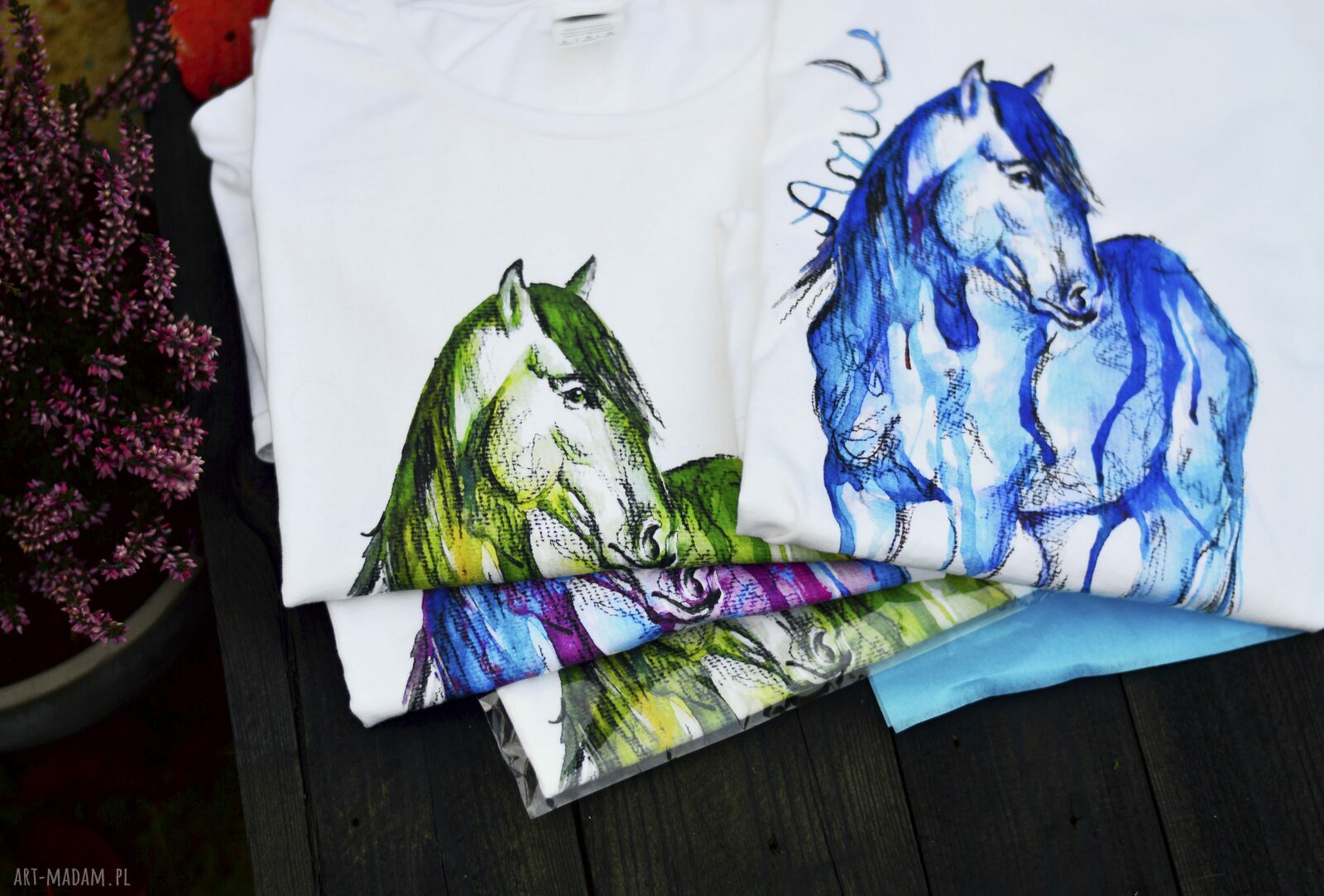 Koszulka z autorskim projektem | Akwarelowy niebieski koń | T-shirt z koniem |