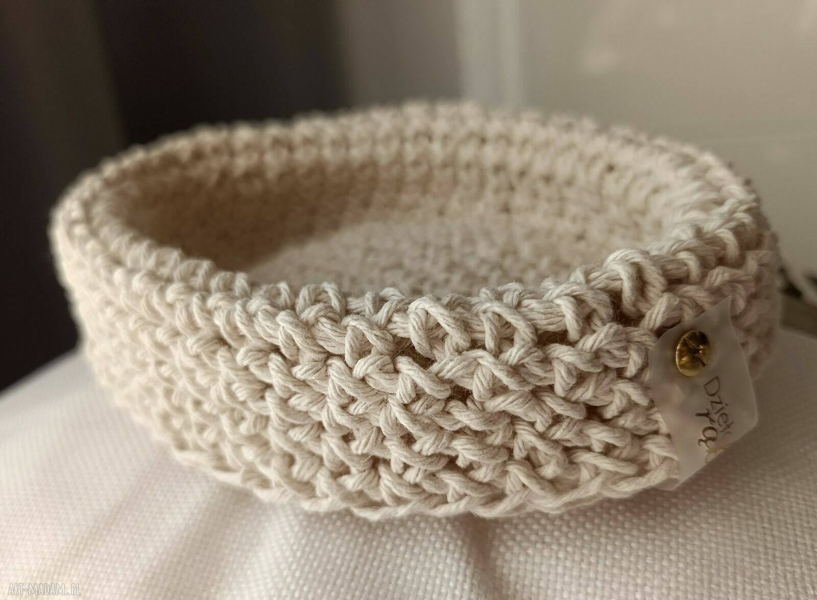 Koszyczek misa na szydełku - dekoracyjna ecru 20x15 cm