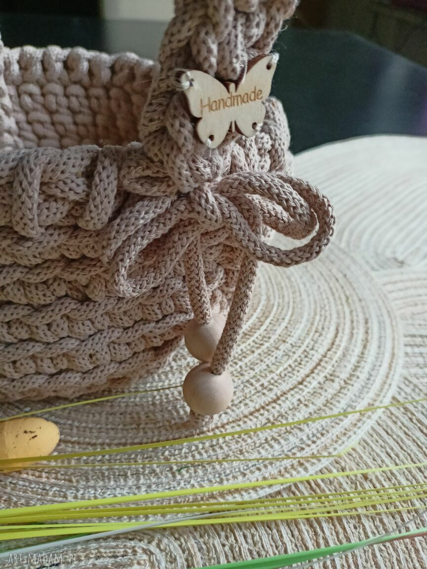 Koszyczek wielkanocny ze sznurka bawełnianego - beżowy handmade