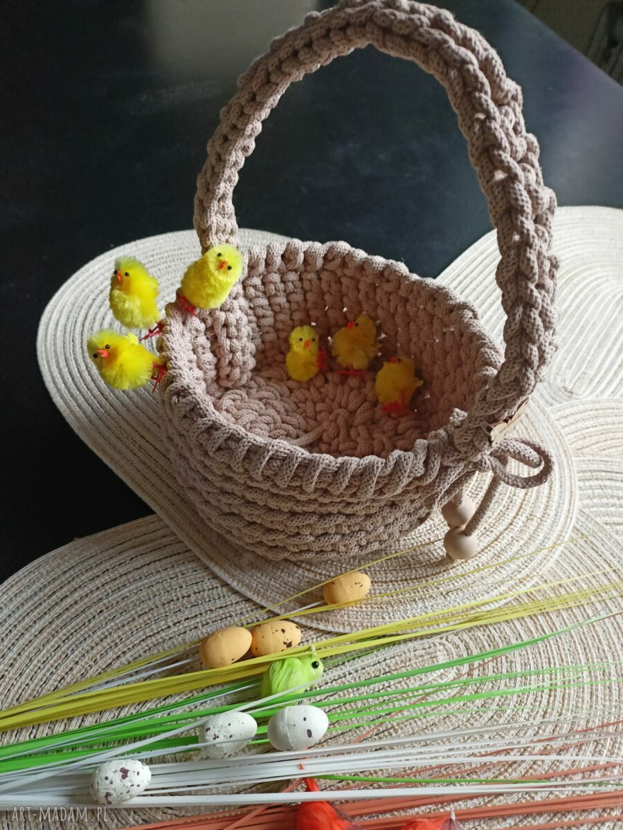 Koszyczek wielkanocny ze sznurka bawełnianego - beżowy handmade