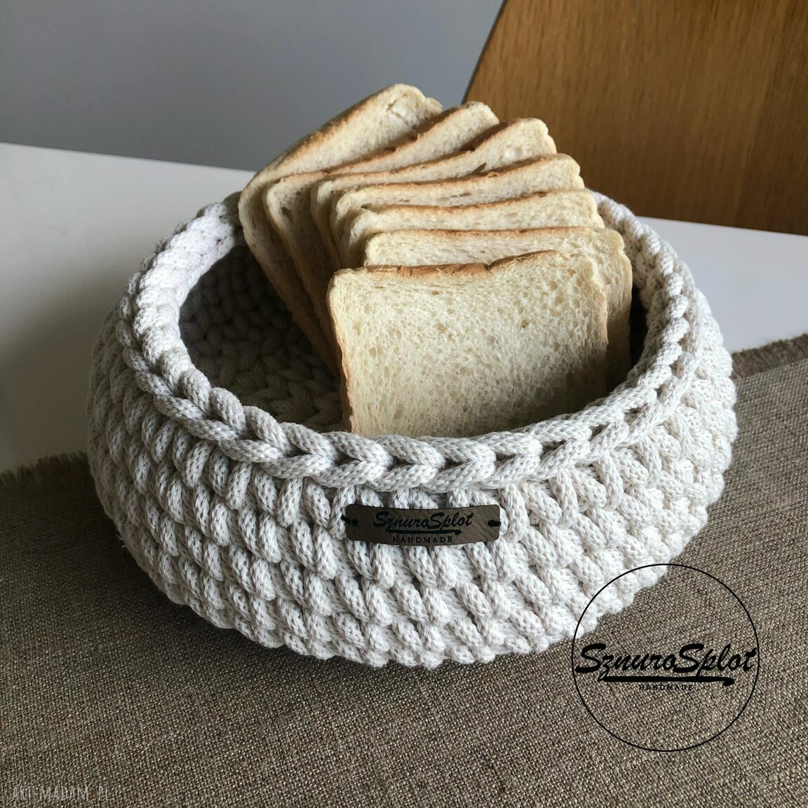 Szydełkowe koszyczki na stół do pieczywa i owoców - handmade z grubego sznurka