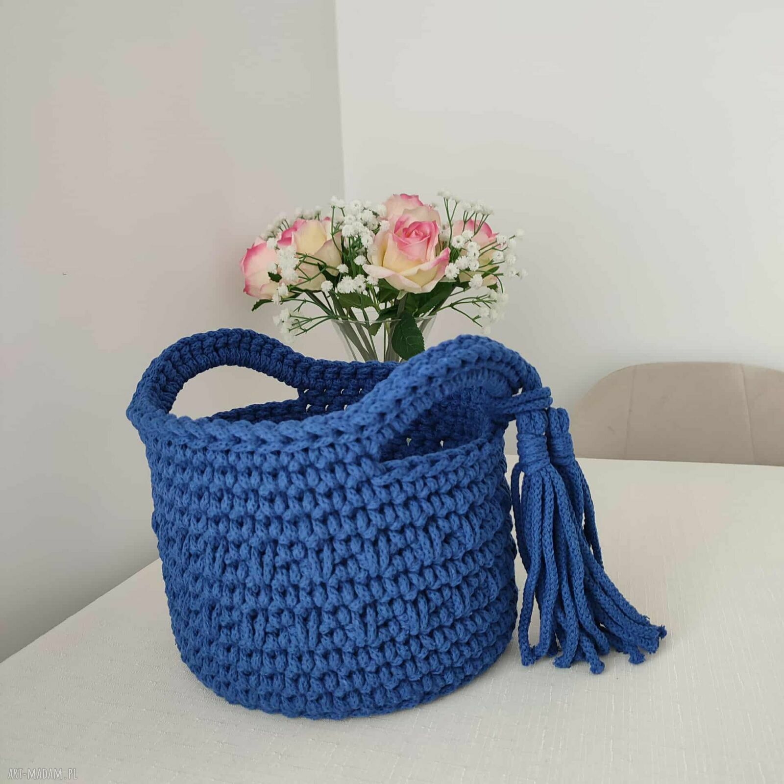 Koszyk szydełkowy ze sznurka bawełnianego 20x15 cm do domu - ręcznie robiony organizer