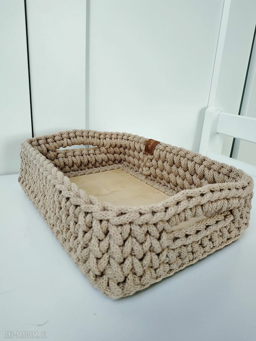 Koszyk taca na kosmetyki - prostokątny handmade ze sznurka bawełnianego