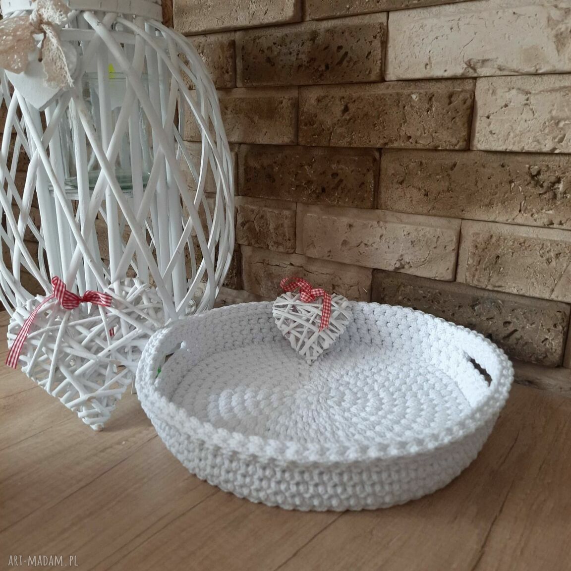 Koszyk - taca ze sznurka 25 cm x 6 cm szydełkowy do kuchni