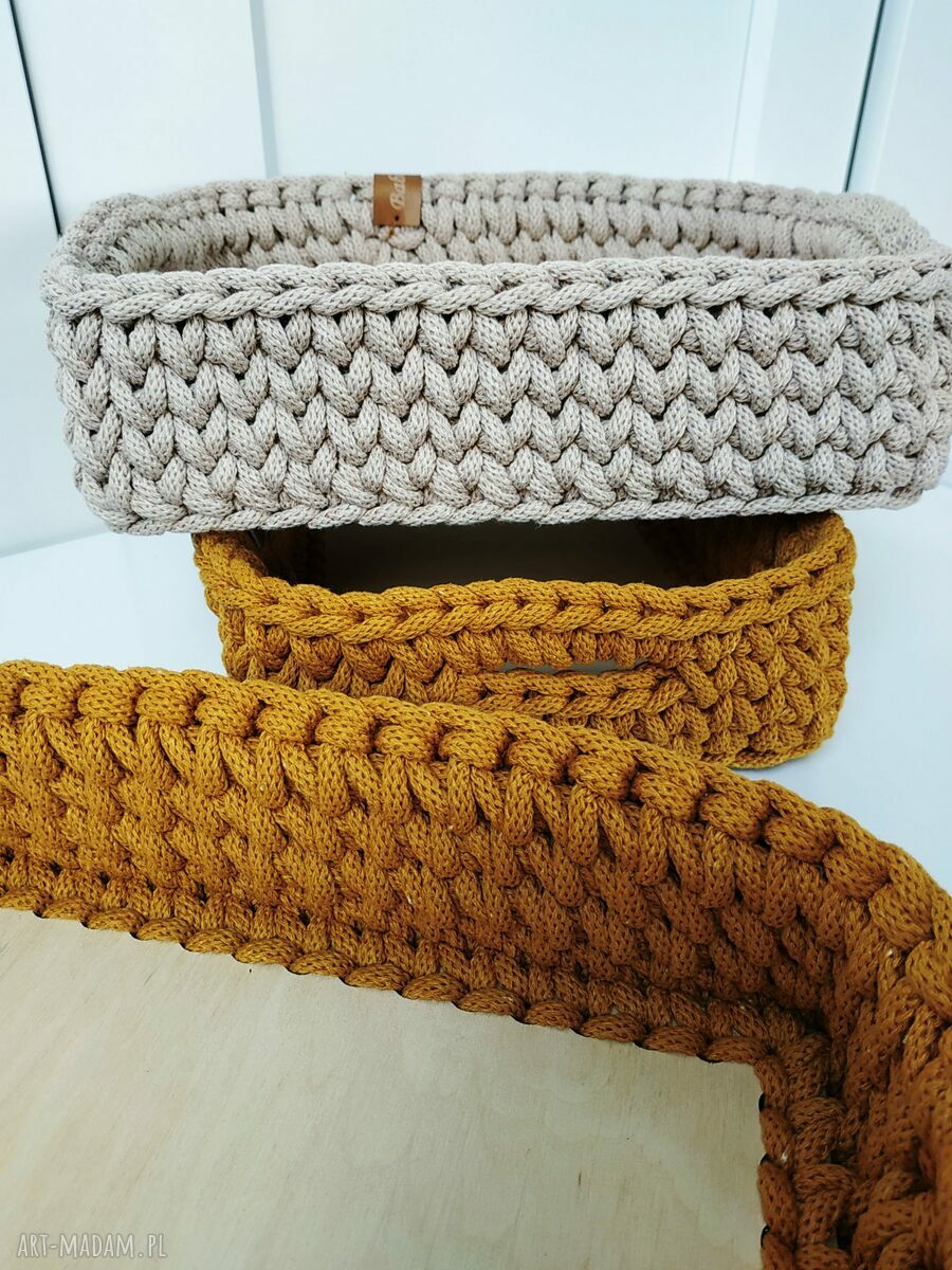 Koszyk taca na kosmetyki - prostokątny handmade ze sznurka bawełnianego