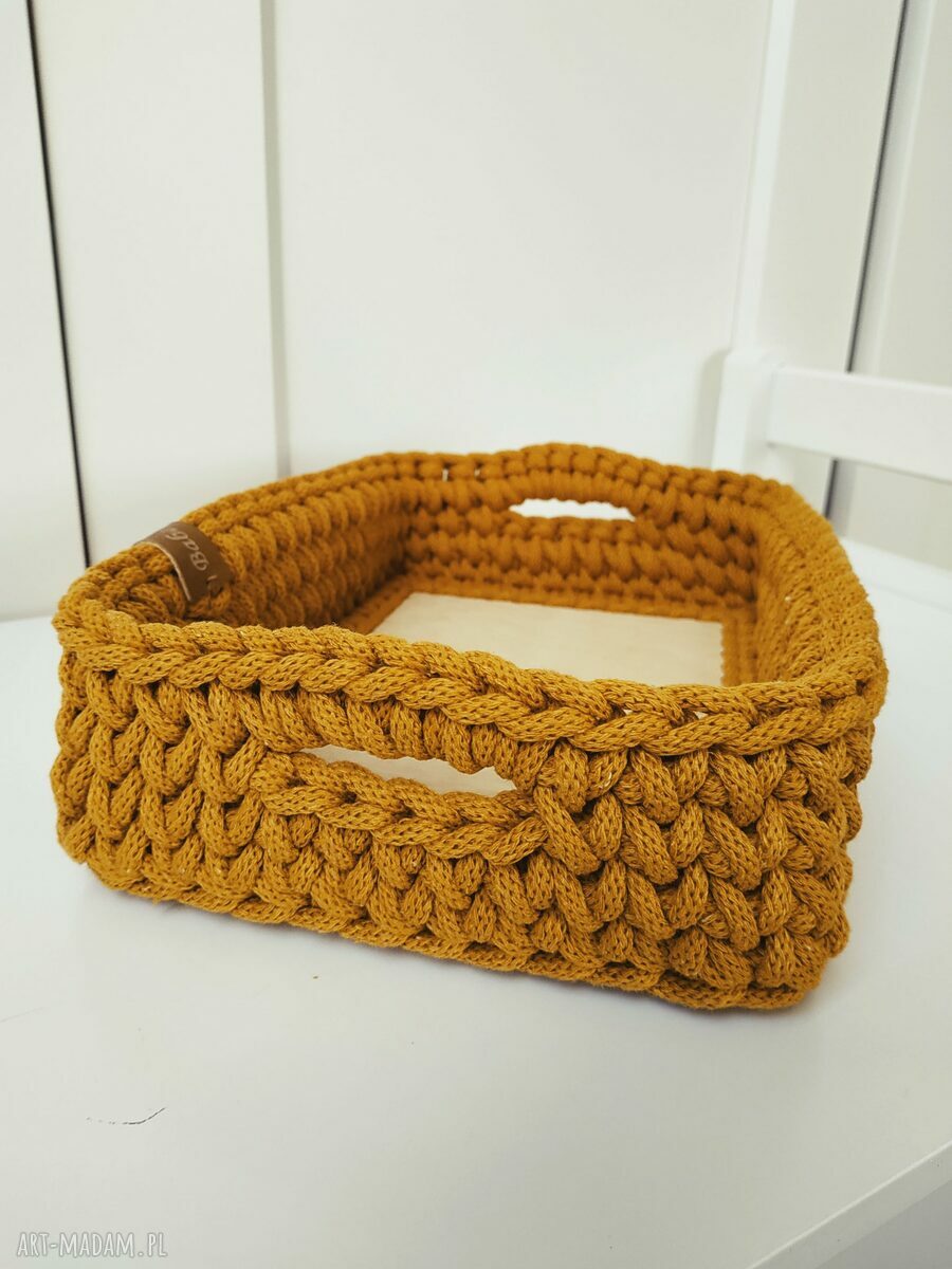 Koszyk taca na kosmetyki - prostokątny handmade ze sznurka bawełnianego