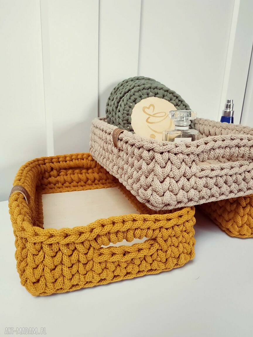 Koszyk taca na kosmetyki - prostokątny handmade ze sznurka bawełnianego