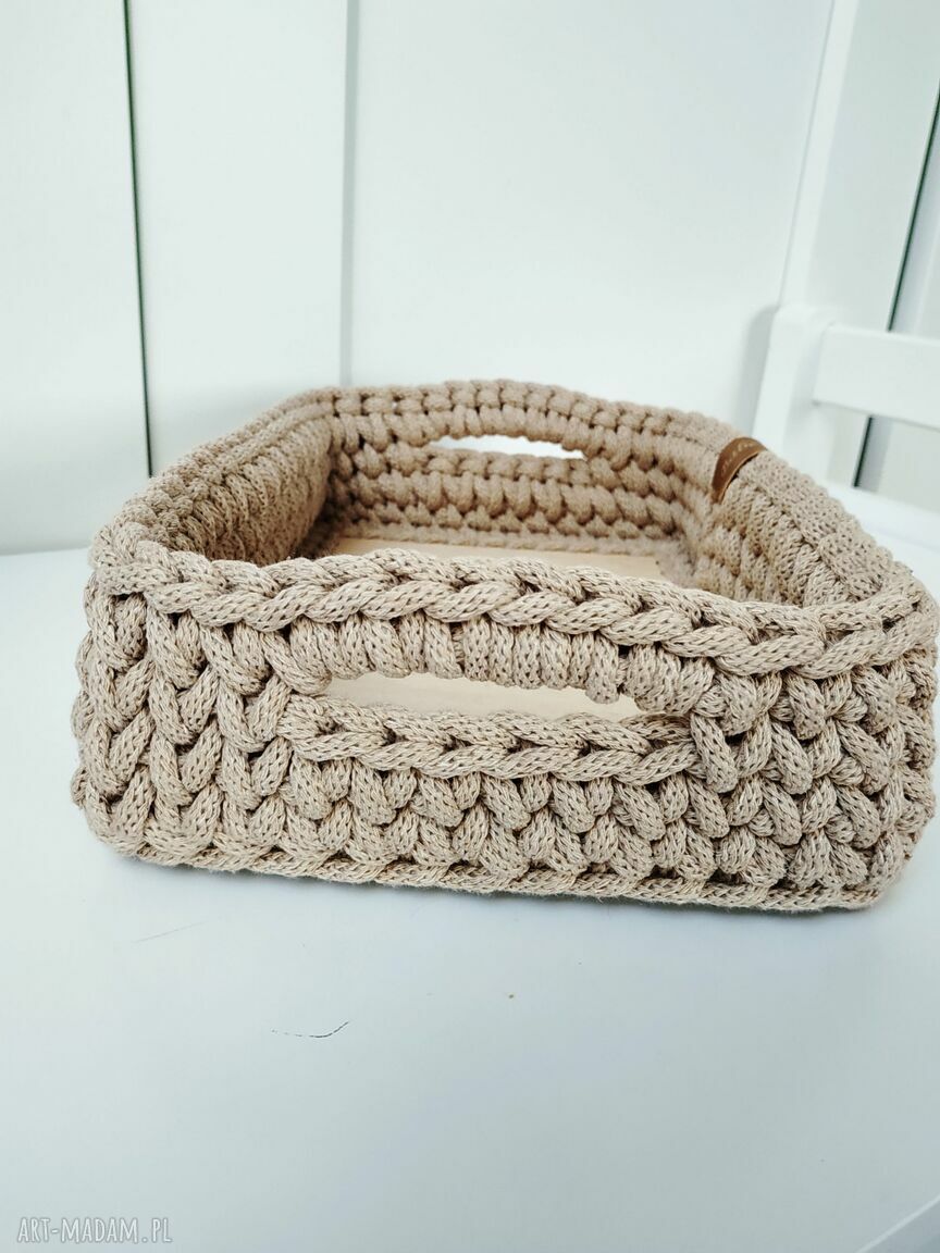 Koszyk taca na kosmetyki - prostokątny handmade ze sznurka bawełnianego
