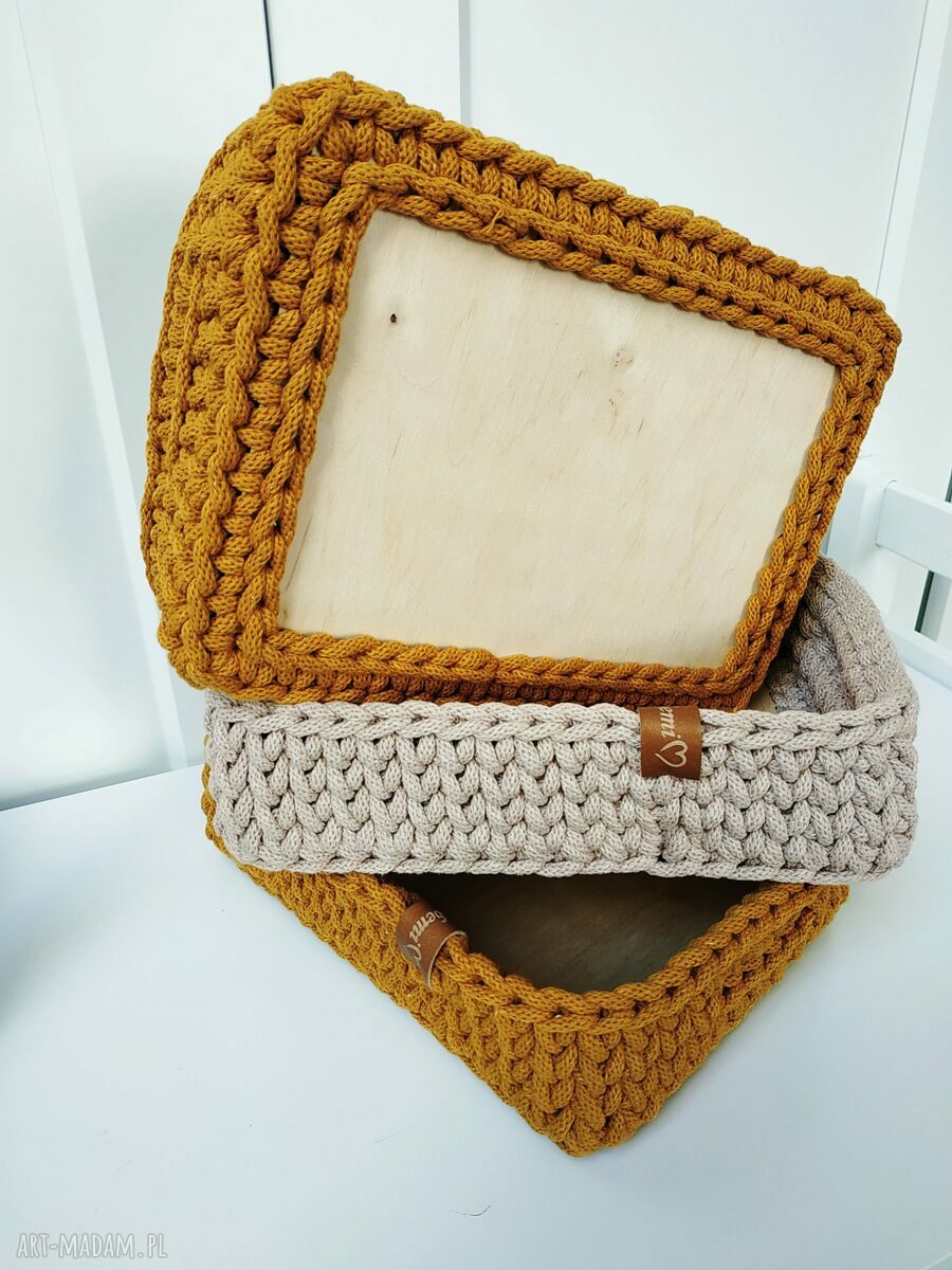Koszyk taca na kosmetyki - prostokątny handmade ze sznurka bawełnianego