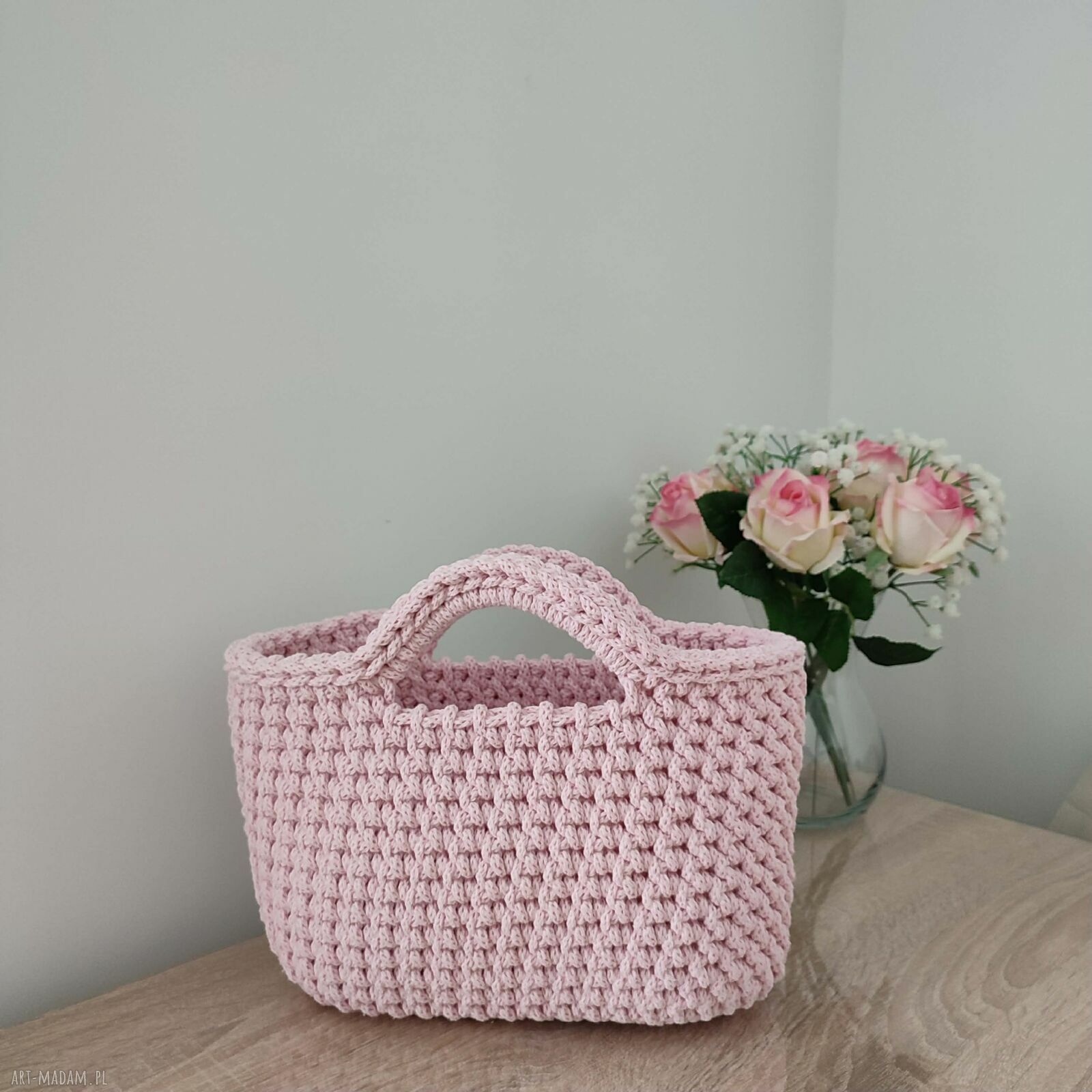 Koszyk - torba do ręki ze sznurka szydełkowa 25x20 cm na lato
