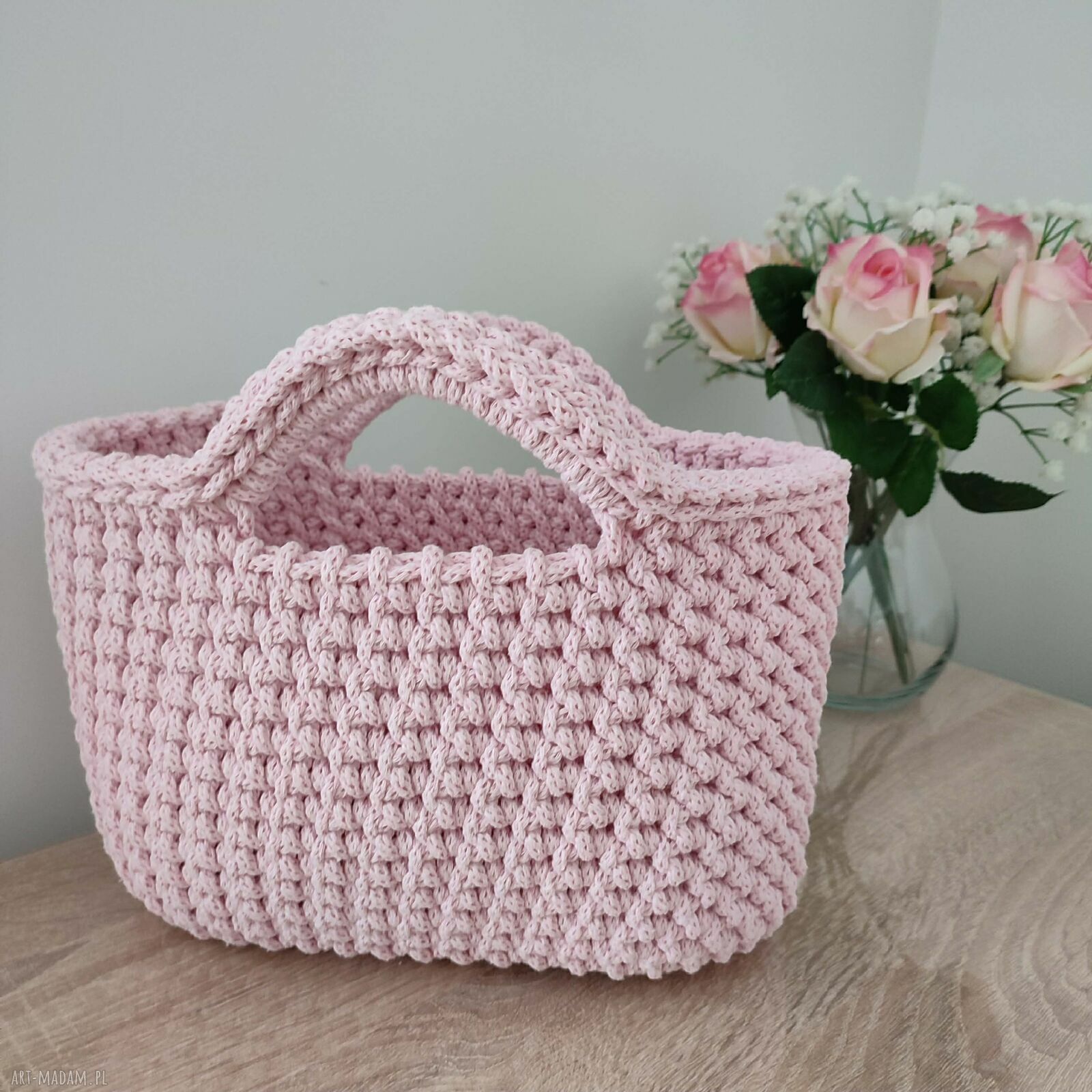 Koszyk - torba do ręki ze sznurka szydełkowa 25x20 cm na lato