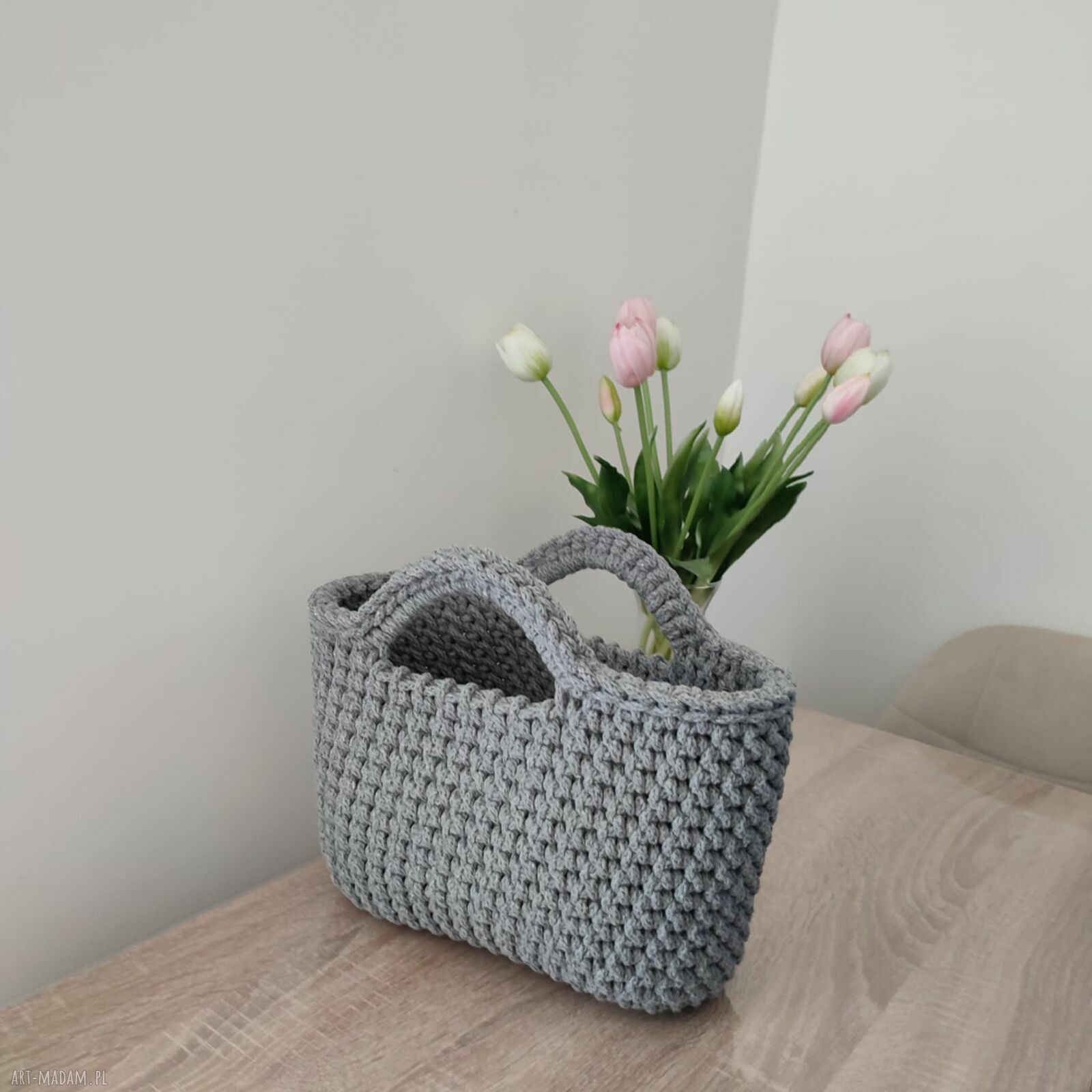 Koszyk - torba do ręki szydełkowa ze sznurka 25x20 cm