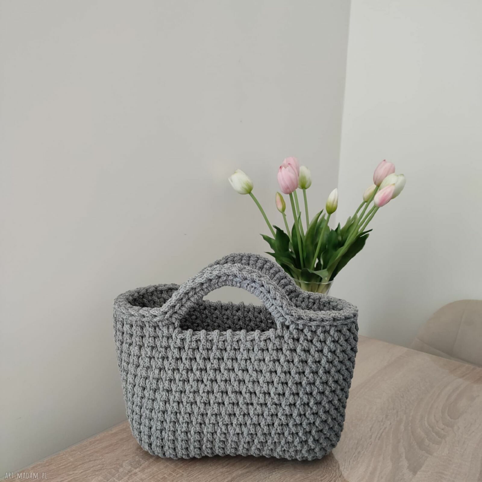 Koszyk - torba do ręki szydełkowa ze sznurka 25x20 cm