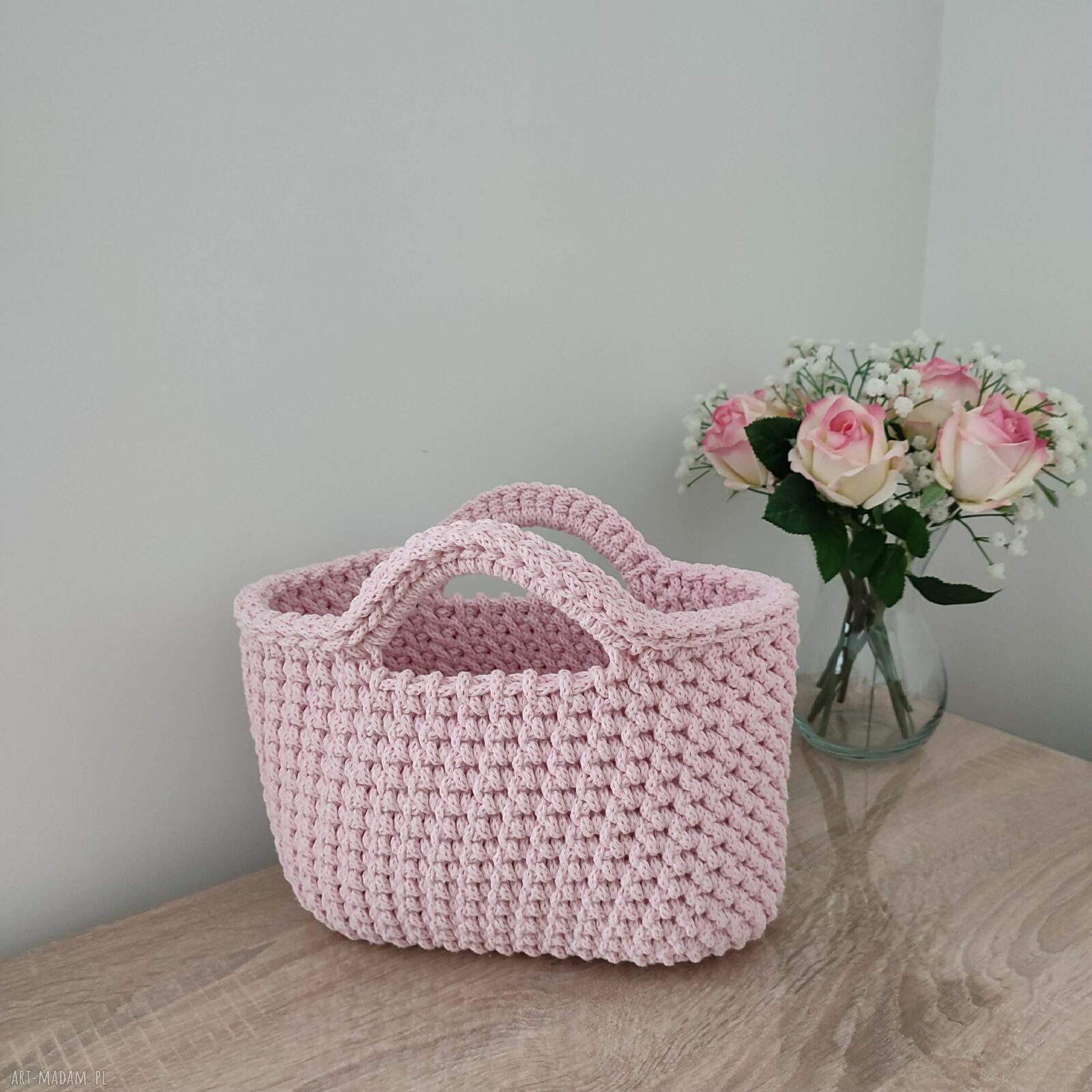 Koszyk - torba do ręki ze sznurka szydełkowa 25x20 cm na lato