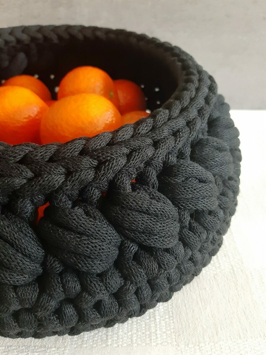 Koszyk ze sznurka bawełnianego w czarnym kolorze - ręcznie pleciony 27 cm