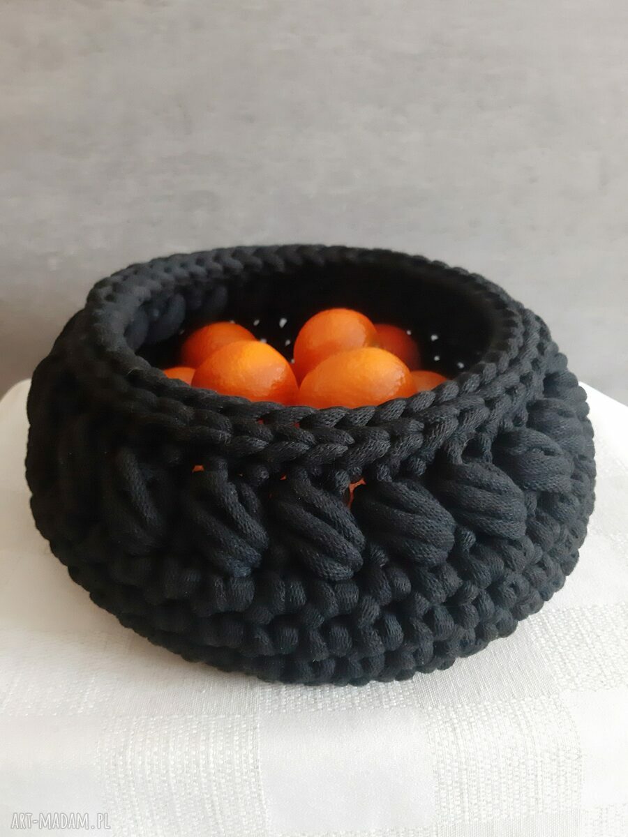 Koszyk ze sznurka bawełnianego w czarnym kolorze - ręcznie pleciony (27 cm)
