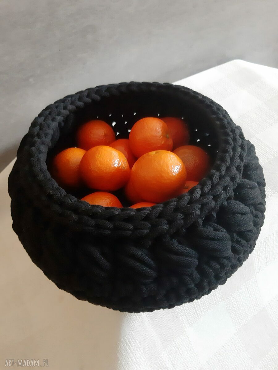 Koszyk ze sznurka bawełnianego w czarnym kolorze - ręcznie pleciony (27 cm)