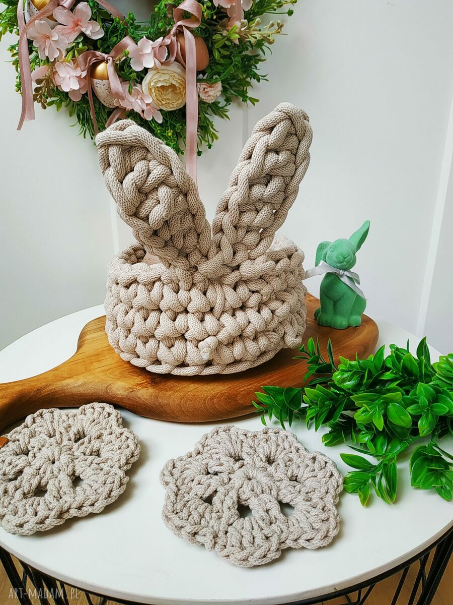 Koszyk wielkanocny zajączek z uszami "The Easter Bunny" (beżowy)