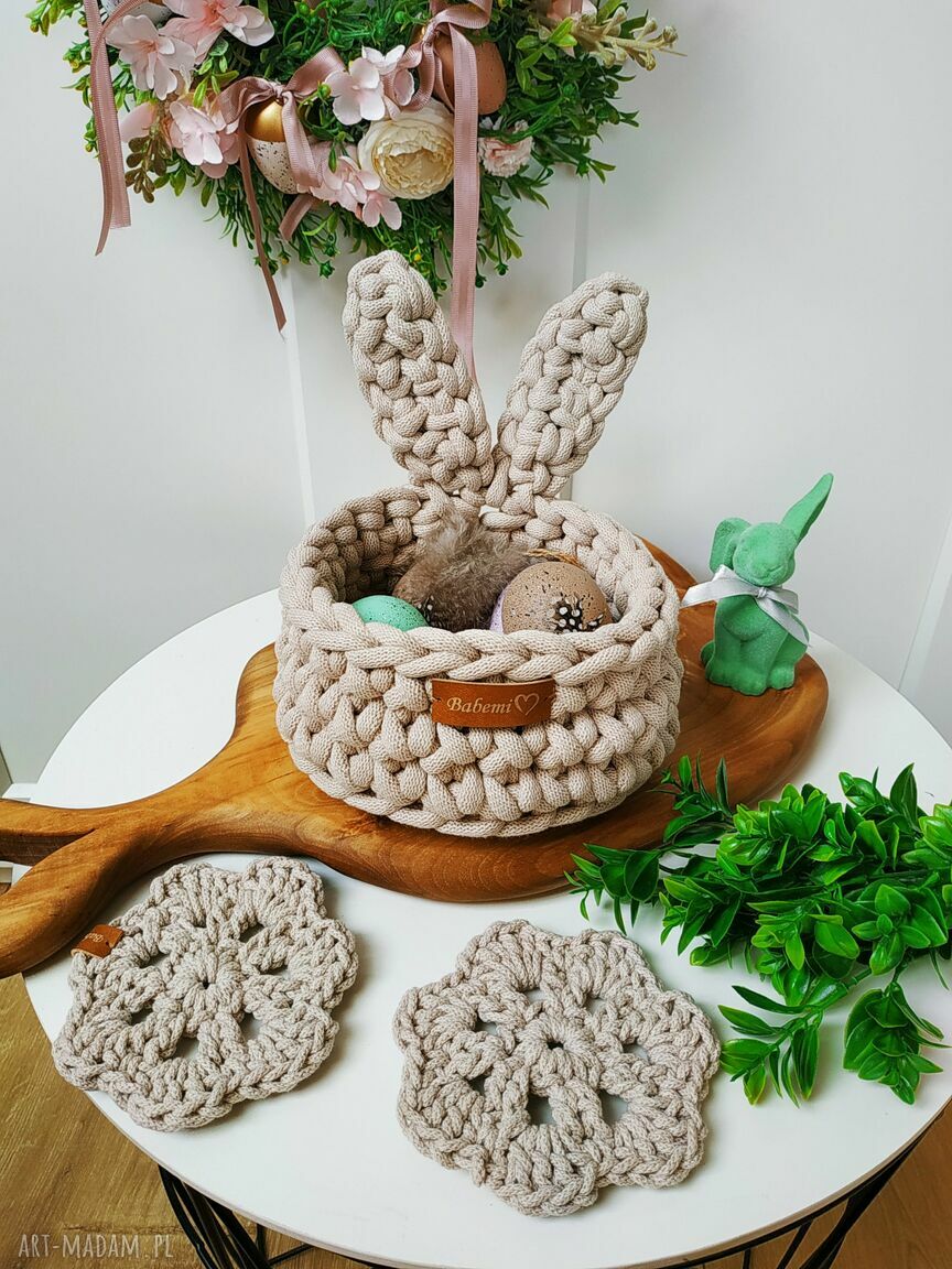 Koszyk wielkanocny zajączek z uszami "The Easter Bunny" (beżowy)