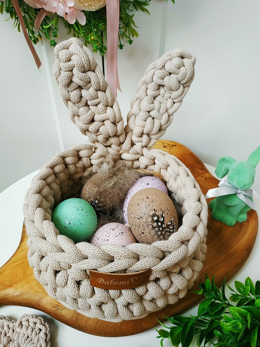 Koszyk wielkanocny zajączek z uszami "The Easter Bunny" (beżowy)