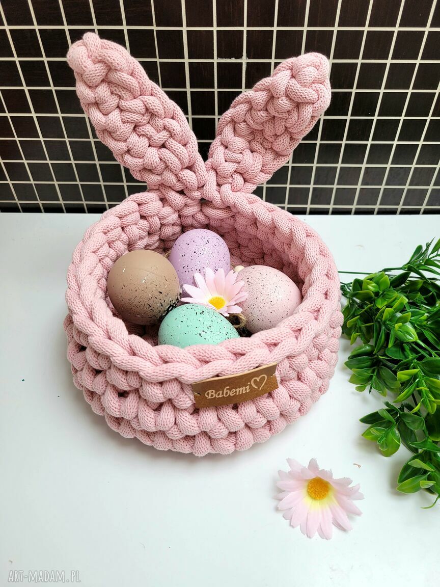 Koszyk wielkanocny „The Easter Bunny” z uszami - jasny róż (na jajka)