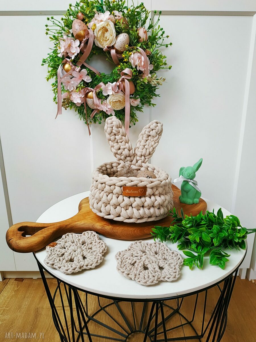 Koszyk wielkanocny zajączek z uszami "The Easter Bunny" (beżowy)