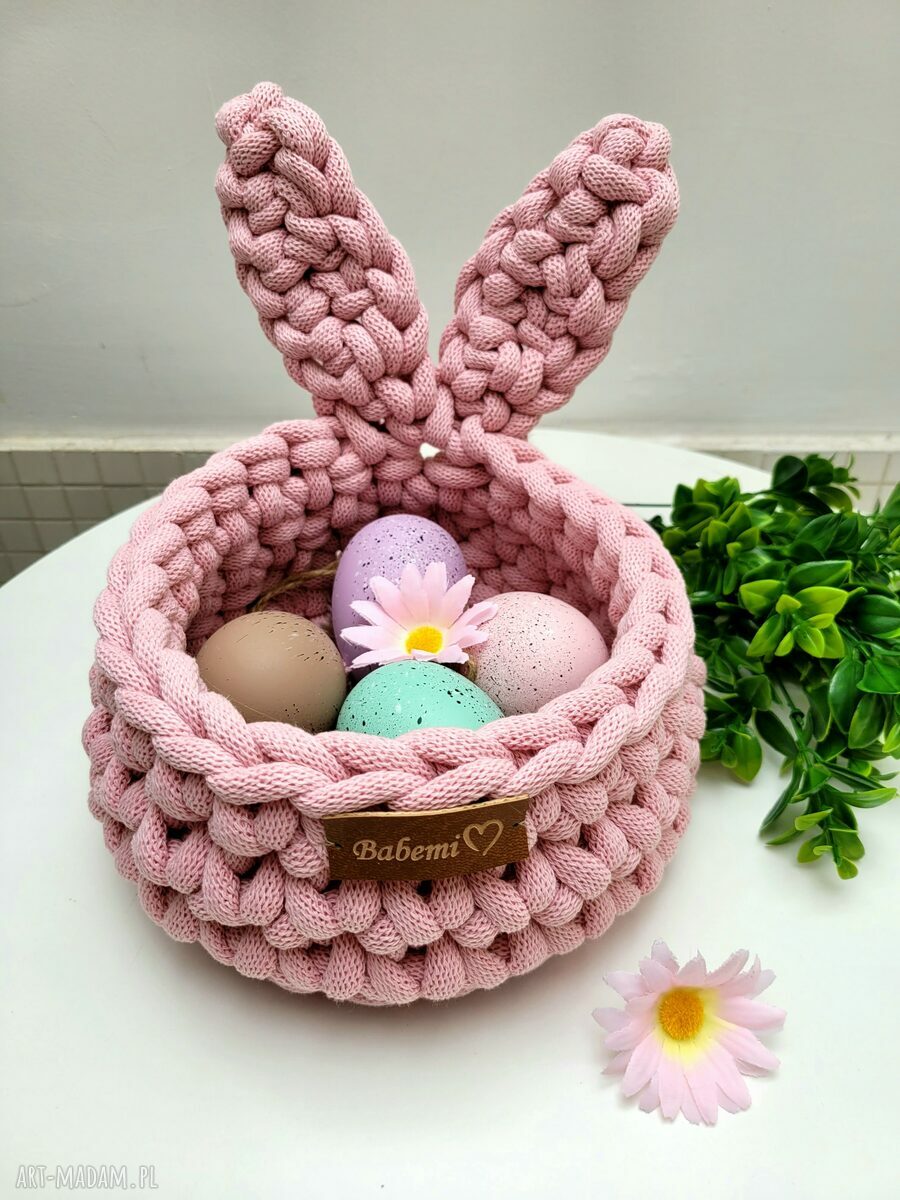 Koszyk wielkanocny „The Easter Bunny” z uszami - jasny róż (na jajka)