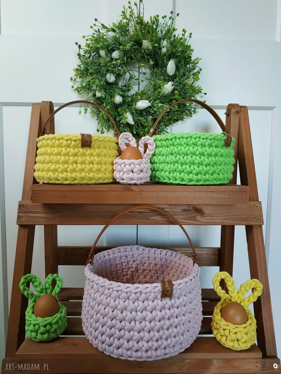 Różowy koszyk wielkanocny dla dziewczynki (20 cm) - handmade ze sznurka bawełnianego