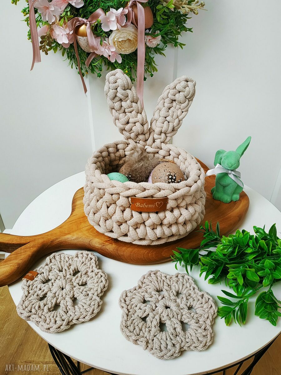 Koszyk wielkanocny zajączek z uszami "The Easter Bunny" (beżowy)