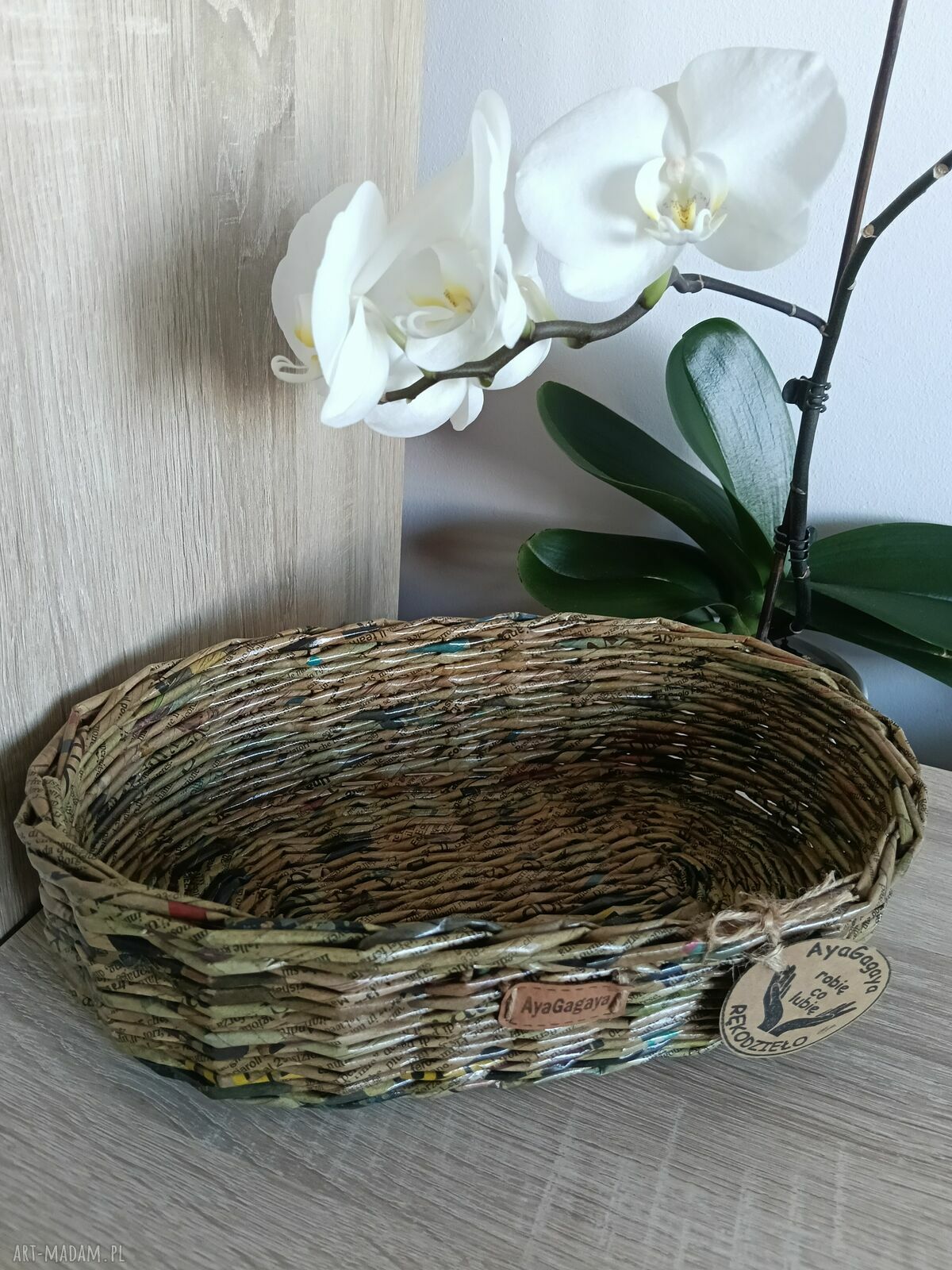 Koszyk na pieczywo z wikliny papierowej - owalny, ręcznie robiony koszyczek na stół