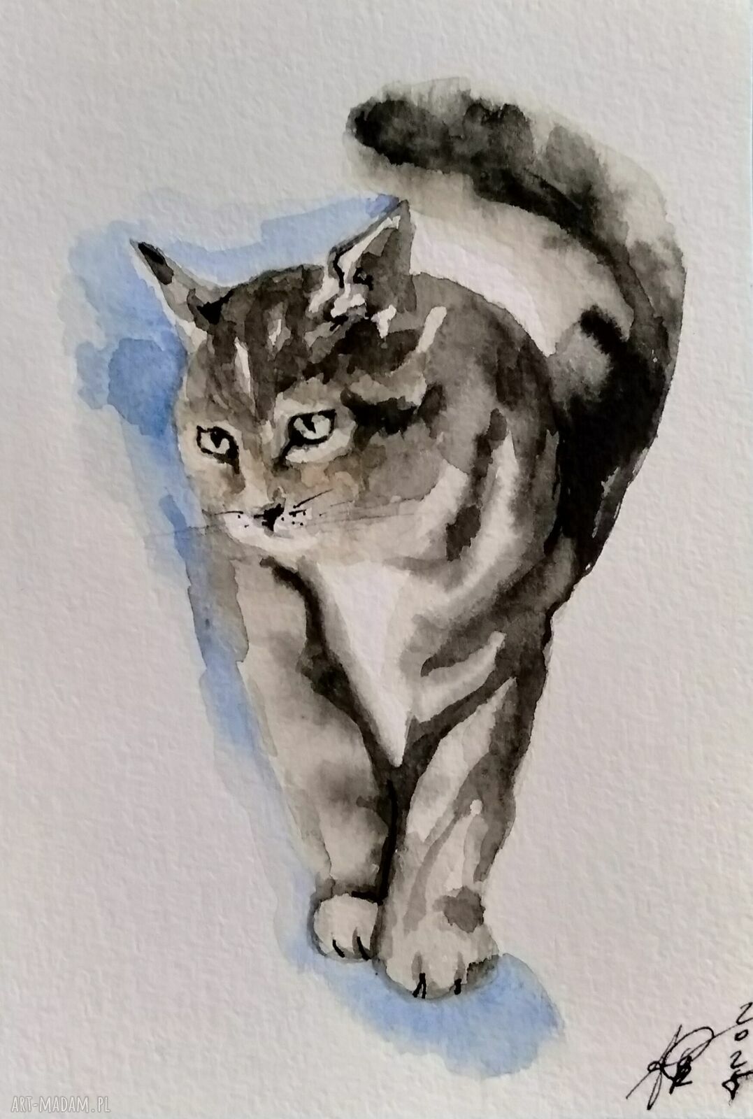 Kot. Akwarela - ręcznie malowana dekoracja ścian 10,5 x 15 cm
