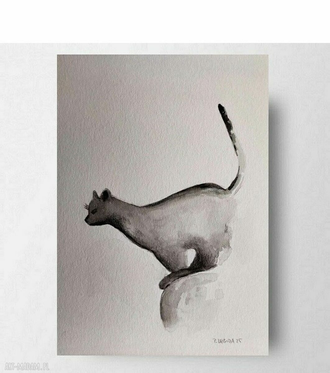 Kot akwarela w formacie A5 - oryginalny obraz