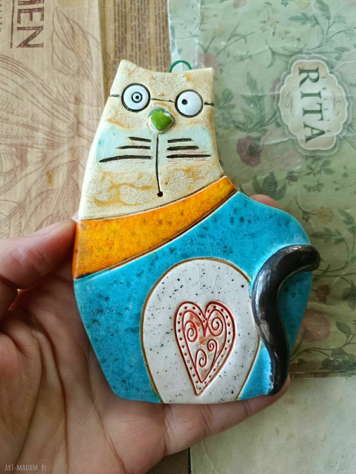 Ceramiczny kot na ścianę - dekoracja handmade