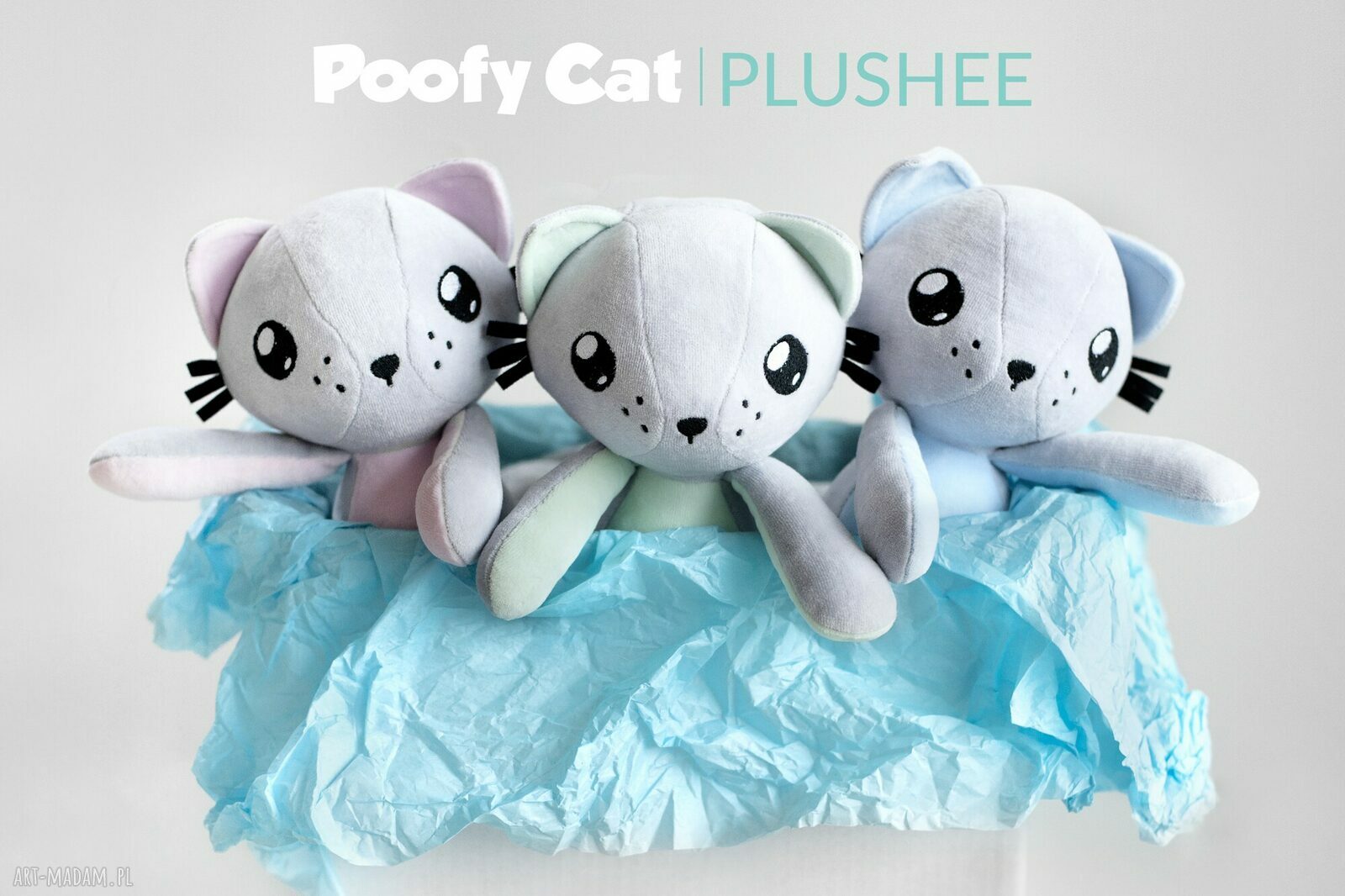 Kot przytulanka - Poofy Cat PLUSHEE szaro-błękitny