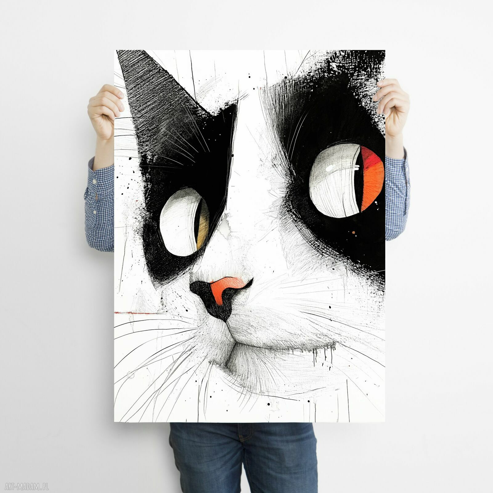 Kot Rysunkowy 2 - autorska grafika na plakacie A3 dla kociarzy