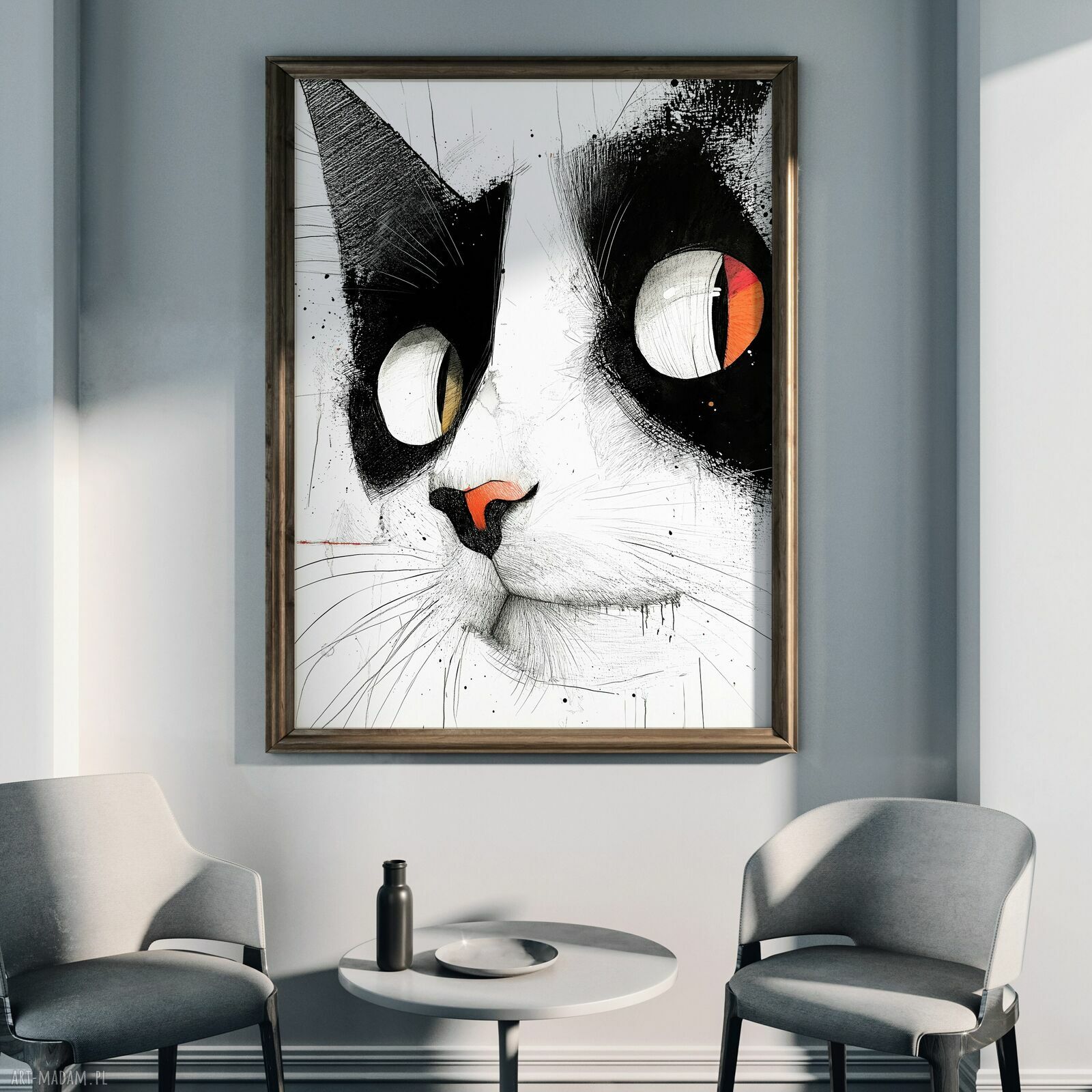 Kot Rysunkowy 2 - autorska grafika na plakacie A3 dla kociarzy