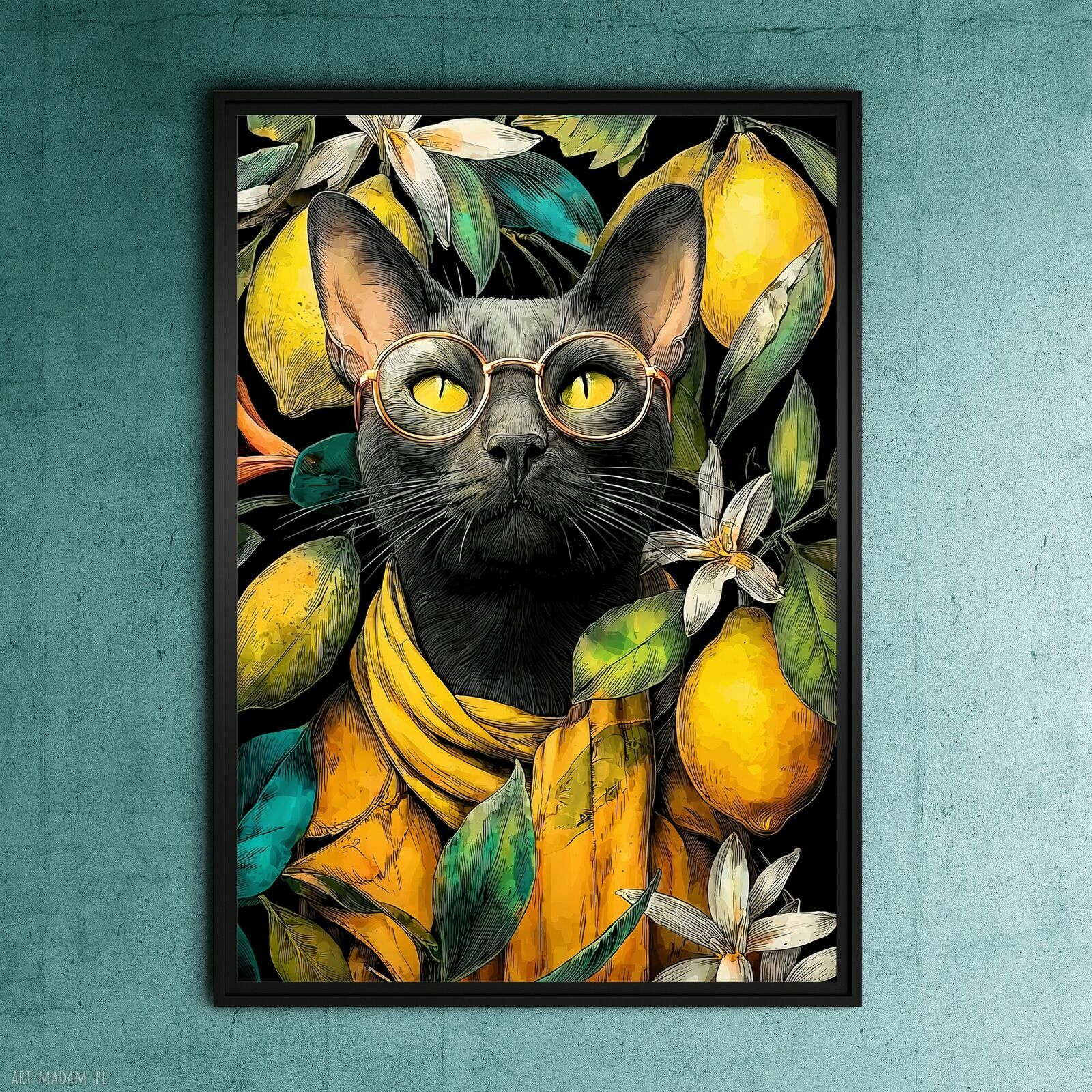 Kot w cytrusach - grafika na plakacie A3