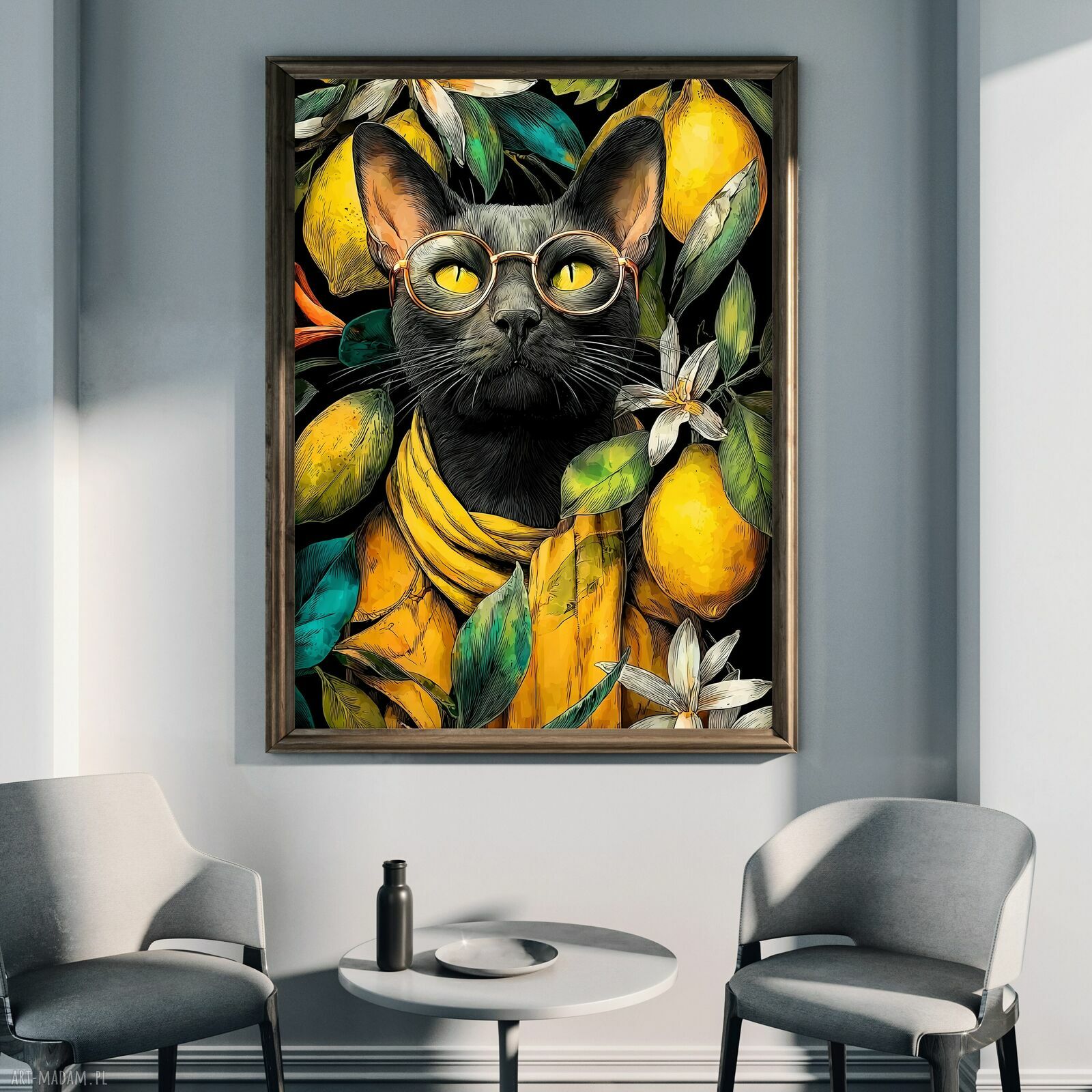 Kot w cytrusach - grafika na plakacie A3