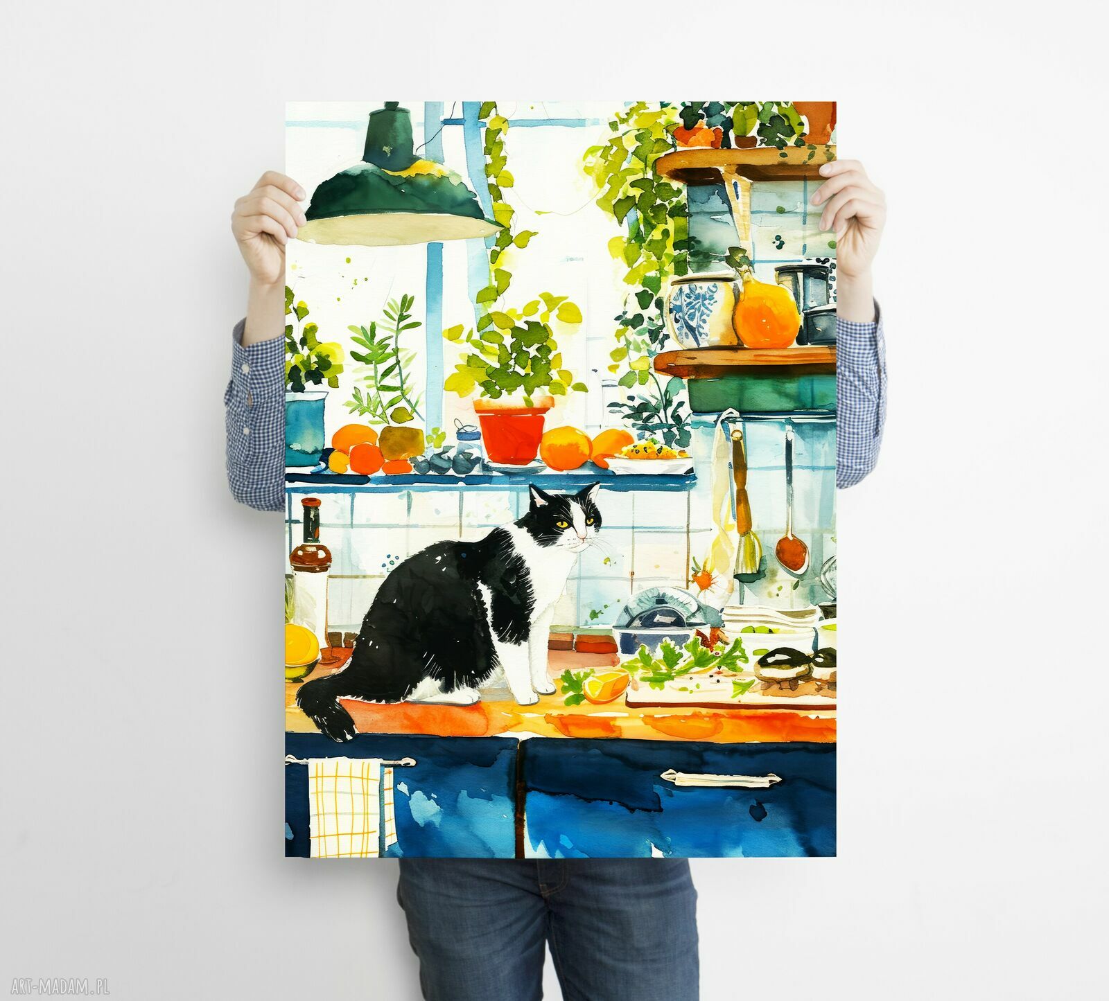 Kot w kuchni - grafika na plakacie A3 dla kociarzy