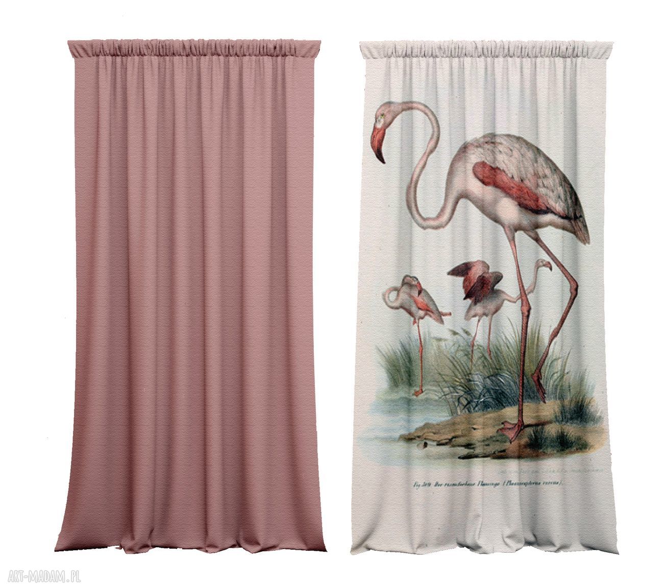 Zasłony kotary 2 szt z nadrukiem Flamingos - zaciemniające i handmade