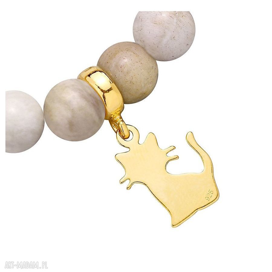 bransoletki: CIELISTA BRANSOLETKA ZE ZŁOTYM KOTKIEM Handmade