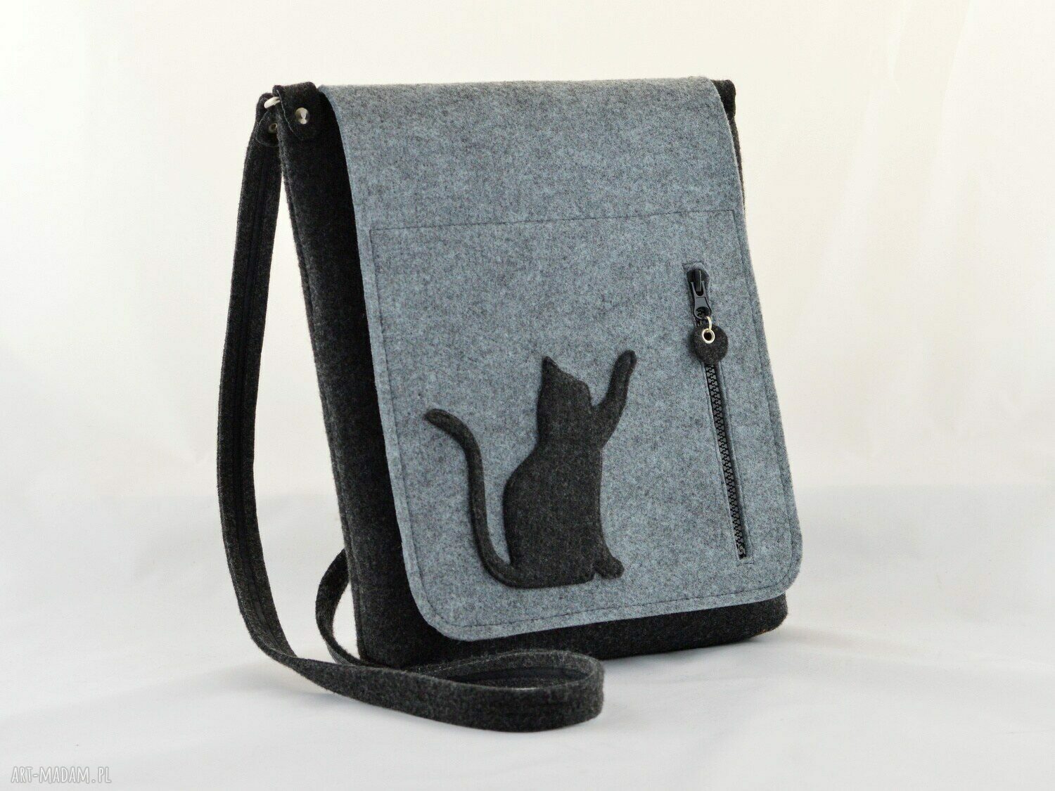 Torebka filcowa duża listonoszka z kotkiem HandMade