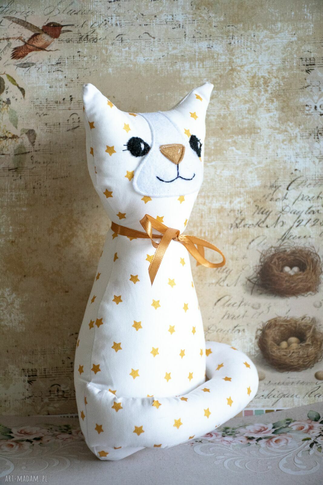 Kotek torebkowy Gwiazdeczka 25 cm - ręcznie szyta maskotka