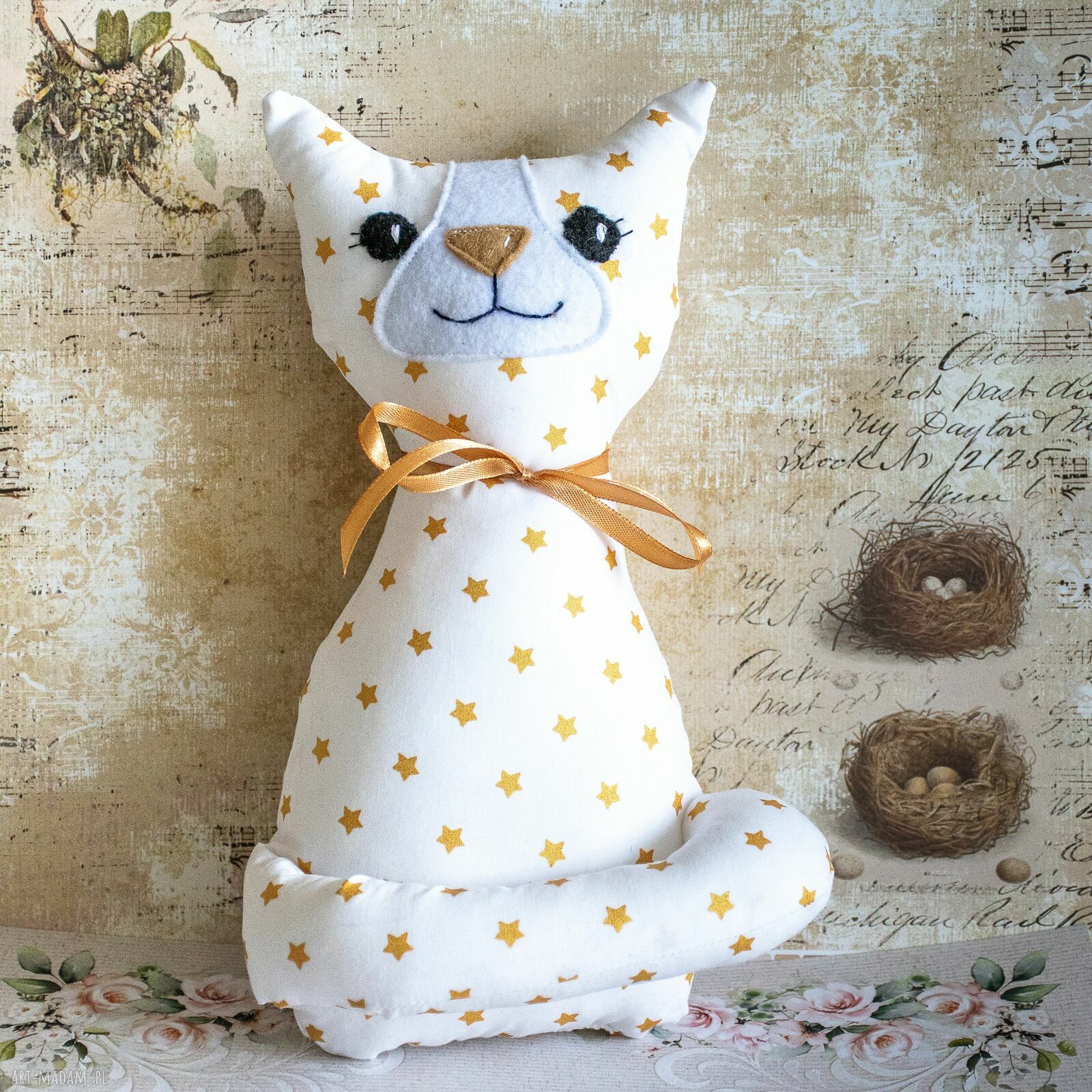 Kotek torebkowy Gwiazdeczka 25 cm - ręcznie szyta maskotka