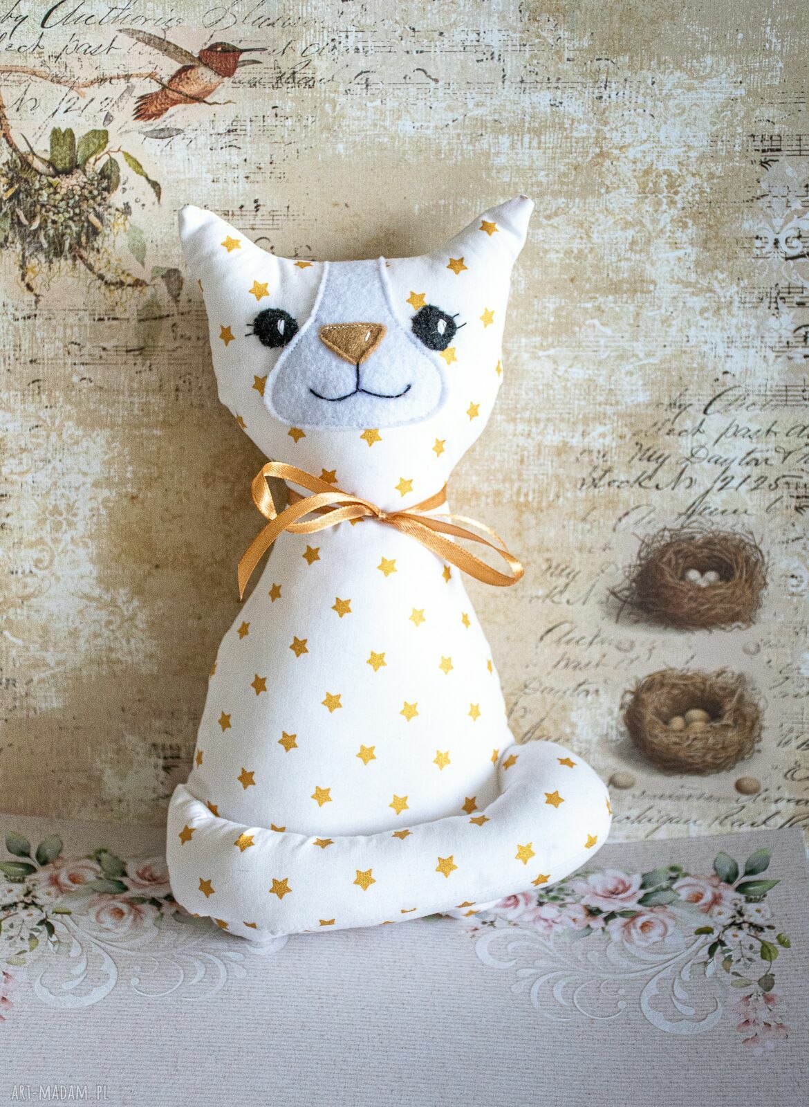 Kotek torebkowy Gwiazdeczka 25 cm - ręcznie szyta maskotka