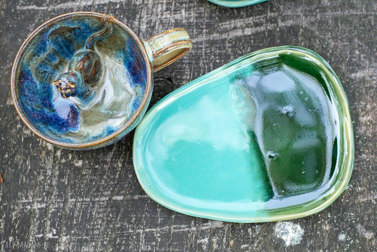Filiżanka z kotem - Leśne Jeziorko (ok. 300 ml) - rękodzieło ceramiczne