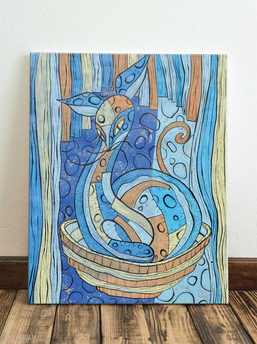 Kotka w koszyku - obraz giclee na płótnie Canvas