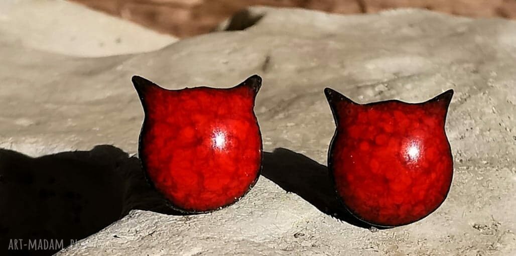 Kolczyki Kotki Ceramiczne na Antyalergicznych Sztyftach - Czerwone