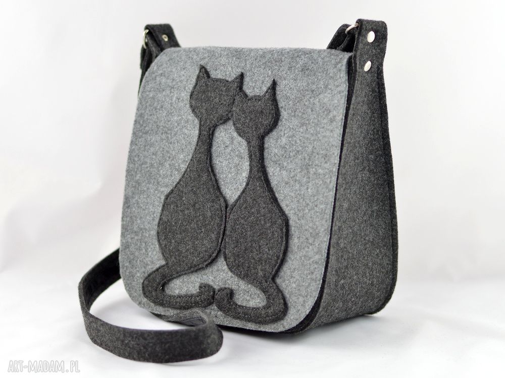 Filcowa torebka listonoszka z kotami - handmade