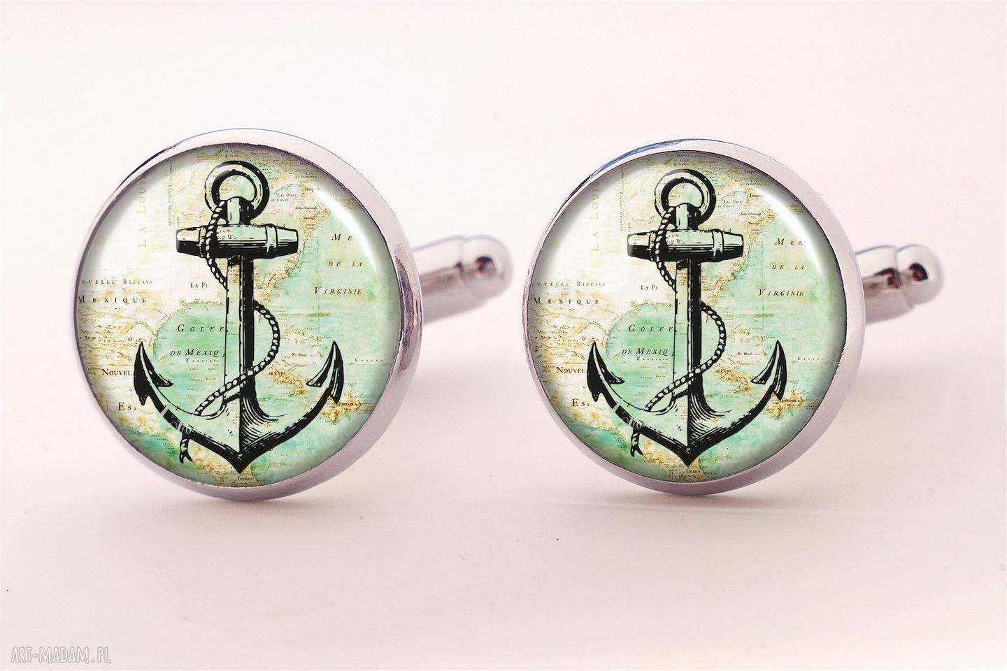 Kotwica spinki mankietów facet mapa stara ręcznie robione